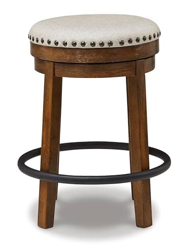 Signature Design by Ashley Valebeck 24" Counter Height Upholstered Swivel Stool, Brown & Black - Image 4