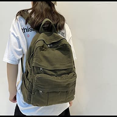 Laptop Backpack for Women Travel Canvas Backpack for Women Vintage Green Aesthetic Backpack for School - Image 3