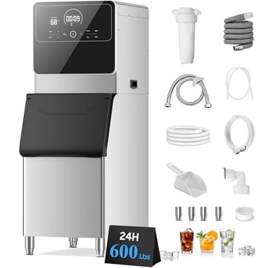 Commercial Ice Maker 600 Lbs/24H Commercial Ice Maker Machine Industrial Ice Machine with 400Lbs Storage, Ice Ready in 5-12 min, Stainless Steel Ice Maker for Bar Cafe Business Restaurant - Image 1