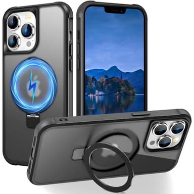 SKYLMW Compatible with iPhone 13 Pro Case with Invisible Magnetic O-Ring Stand Military-Grade Translucent Case for iPhone 13 Pro 6.1" [Compatible with Mag-Safe][Great Grip Feeling], Black - Image 1