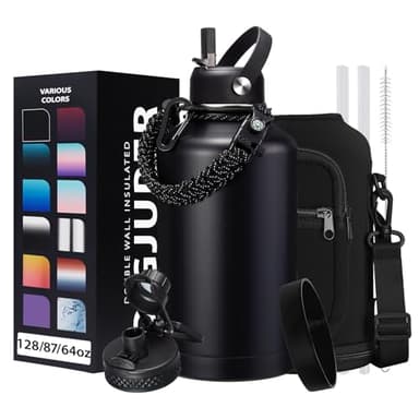 DIGJUPER Insulated Water Bottle 64oz - w/Paracord Handle, Straw & Spout Lids, Carrier Bag, Half Gallon Sport Stainless Steel Water Flask Jug, Thermo Mug Double-wall Vacuum Water Bottle - Image 1