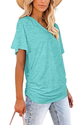 Plus Size Tops for Women Short Sleeve V Neck T Shirts Tunics Dolman Tops Oversized Tshirts Loose Fit Business Casual Outfits Womens Clothes Aqua XXXL - Image 3