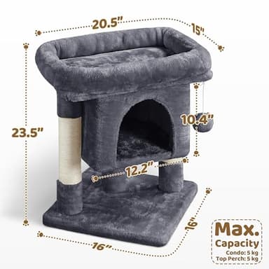 Yaheetech 23.5in Cat Tree Tower, Cat Condo with Sisal-Covered Scratching Posts, Cat House Activity Center Furniture for Kittens, Cats and Pets - Dark Gray - Image 3
