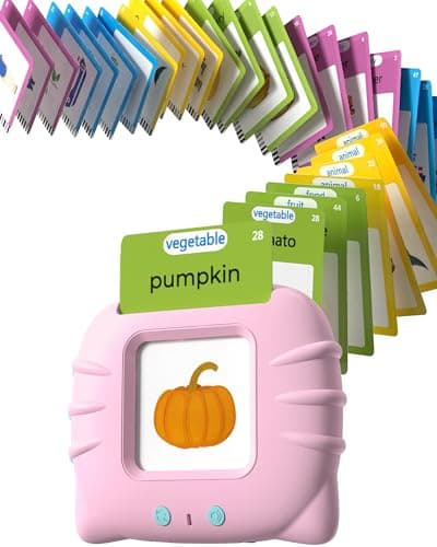 Talking Flash Cards for Toddlers 1 2 3 4 Year Olds, Montessori Language Learning with 224 Words, Pocket Speech Therapy and Autism Playthings, Children's Sensory Educational Device, Pink - Image 1