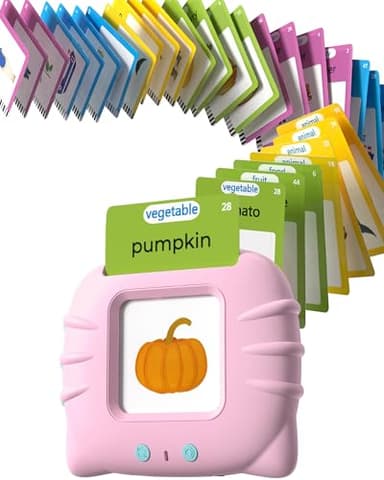 Talking Flash Cards for Toddlers 1 2 3 4 Year Olds, Montessori Language Learning with 224 Words, Pocket Speech Therapy and Autism Playthings, Children's Sensory Educational Device, Pink - Image 1