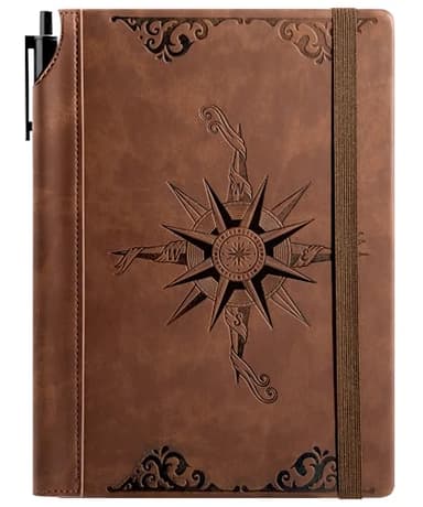 CAGIE Compass Leather Notebook Journal for Men, 100 GSM 288 Pages Lined Journals for Writing, A5 Hardcover Journaling Notebooks Gift Set with Pen for Travel Office Daily Writing - Image 1
