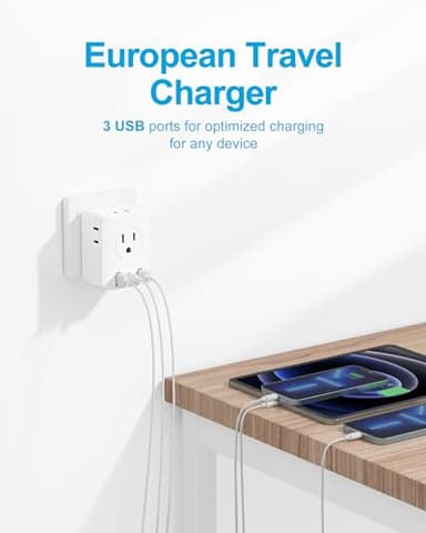 2 Pack European Travel Plug Adapter, Olcorife Foldable International Power Adapter with 4 Outlets 3 USB Ports, Type C Plug Adapter for US to Europe, Italy Spain Iceland France Germany - Image 7