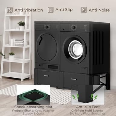 SKM 2 Pack Laundry Pedestals with Drawer - 28" Washer and Dryer Stand, Steel Washing Machine Raiser for Elevation, 14.3 Inches Height, Black - Image 6