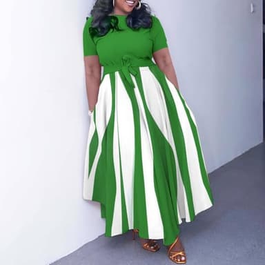 BFFBABY Plus Size Dress A Line Dresses for Women Summer Long Dresses with Sleeve Casual Belted - Image 2