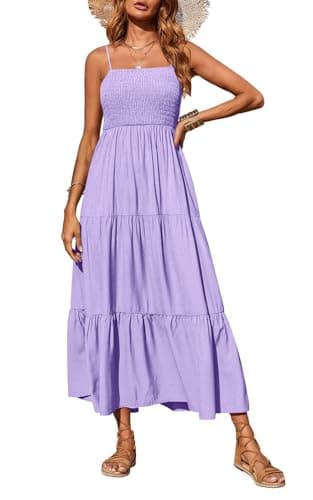 PRETTYGARDEN Women's Summer Maxi Dress 2025 Casual Boho Sleeveless Spaghetti Strap Smocked Tiered Long Beach Sun Dresses (Light Purple,L) - Image 1