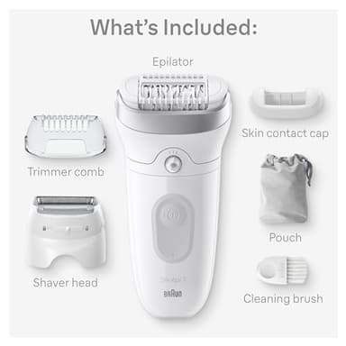 Braun Epilator Silk-épil 7, Hair Removal Device, Women Shaver & Trimmer, Wet and Dry, Wide Head, Includes Shaver Head and Trimmer Comb, SE7-041, Silver - Image 2