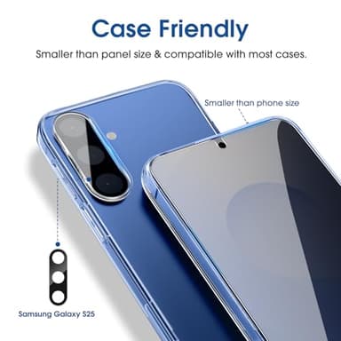 amFilm Auto-Alignment OneTouch for Samsung Galaxy S25 6.2'' Privacy Screen Protector + Camera Lens Protector, Tempered Glass, 30 seconds Installation, Bubble Free, Privacy Protection 2+2 Pack - Image 6