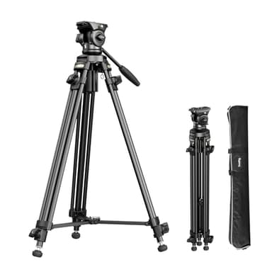 SmallRig AD-50 Lite Video Tripod, Heavy Duty Tripod with 360°Fluid Head, 62" Aluminum Alloy Travel Tripods with QR Plate, Lift Rope, Load up to 11lb for DSLR, Camcorder, Camera - Image 1