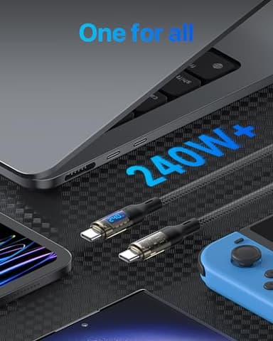 SOOPII 240W USB C to USB C Cable[4ft 2-Pack],Fast Charging USB C Cable with LED Display for Galaxy S23+/S23Ultra/S22Ultra,MacBook Pro,lPhone16/15/15Pro/15ProMax,etc,Transparent Shell,(Black) - Image 7