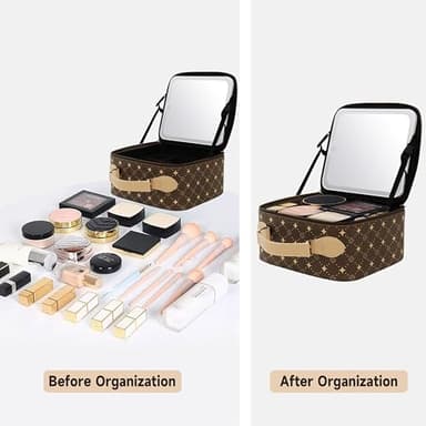 Travel Makeup Bag With 360° rotating LED Mirror,Waterproof cosmetic organizer,Portability Cosmetic case,Makeup organizer,Gift for Women,Girls Gift (Brown) - Image 6