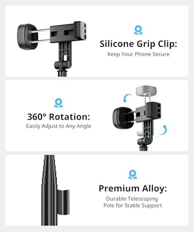 Selfie Stick Travel Tripod for iPhone Wireless Remote for Selfies, Extendable Selfie Stick for iPhone, iPhoneTripod for Video Recording, 60 inch, Black - Image 5