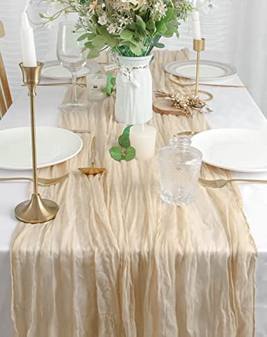 FEXIA 10 Pack Beige Gauz Table Runner 35x120 Inches Ivory Cheesecloth Rustic Boho Table Runner for Bridal Shower Wedding Party First Communion Centerpiece Engagement Rustic Boho Decoration - Image 6