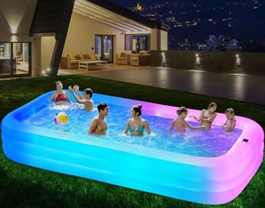 Inflatable Swimming Pool with Light, 145'' X 74'' X 22'' Solar Family Inflatable Pool for Kids, Adults, Family, Large Kiddie Pool, 7 Color Large Blow Up Pool for Backyard - Image 1