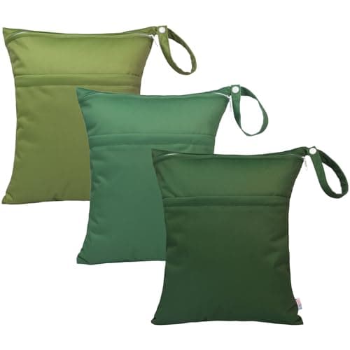 ALVABABY 3pcs Baby Cloth Diaper Wet/Dry Bags|Waterproof Reusable with Two Pockets|Travel, Beach, Pool, Daycare, Soiled Baby Items,Yoga,Gym Bag for Swimsuits or Wet Clothes 3L-ZM09 - Image 1