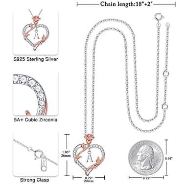 Iefil Sterling Silver Necklace for Women, Dainty Rose Love Heart Initial A Letter Pendant Necklace Jewelry Gifts for Mom Wife Girlfriend Birthday Anniversary - Image 4