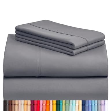 LuxClub 4 PC King Size Sheet Set Deep Pockets Wrinkle Free Cooling Bed Sheets Machine Washable Hotel Bedding Silky Soft - Light Grey King - Image 1