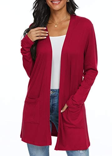 QIXING Womens Cardigan Long Sleeve with Pocketes Long Sleeve Casual Lightweight Open Front Cardigan - Image 1