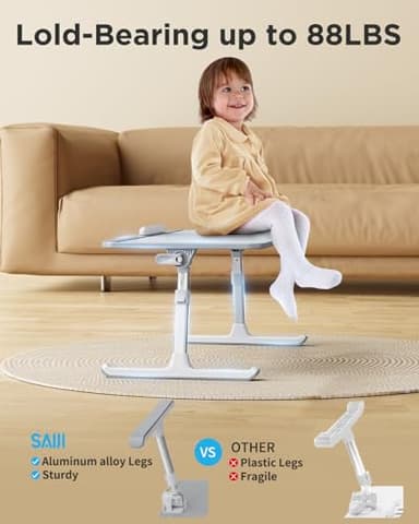 SAIJI Leather Laptop Bed Tray Table, Adjustable Laptop Stand with Removable Stopper, Portable Lap Desks with Foldable Legs, Notebook Stand Breakfast Reading Desk for Sofa Couch Floor(Large,Gray) - Image 3
