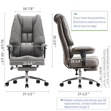 EXCEBET Big and Tall Office Chair 400lbs Wide Seat, Leather High Back Executive Office Chair with Foot Rest, Ergonomic Chairs Lumbar Support for Lower Back Pain Relief (Grey) - Image 2