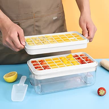 Ice Cube Tray with Lid and Bin, PHINOX 64 pcs Ice Trays for Freezer, Ice Cube Trays for Freezer with 2 trays, Container, Lid & Ice Scoop, BPA Free - Image 7