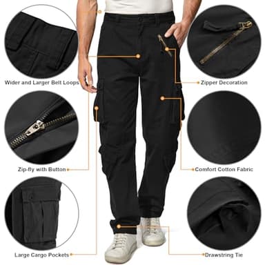 Men's BDU Casual Military Pants, Tactical Wild Army Combat ACU Rip Stop Camo Cargo Work Pants Trousers with 8 Pockets #7533 Black 30 - Image 6