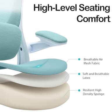 Estevo Ergonomic Office Chair with Tilt-Lock, Home Office Desk Chair with Auto Lumbar Support, High Back Mesh Desk Chair with Adjustable Headrest, Swivel Task Chair or Study Room Bedroom,Lake Blue - Image 8