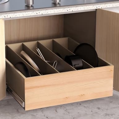 Mulush Pull Out Cabinet Organizer with Divider, 28''W×21''D×7''H Soft Close Wood Drawer for Kitchen Pantry, Finished, Heavy-Duty, Bottom Assembly (Wood Drawer Part Width is 27'') - Image 4