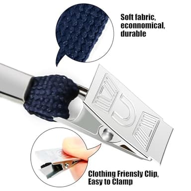 100Pcs Clear Plastic Horizontal Name Tags Badge ID Card Holders and 100Pcs Lanyards with Clip (Navy Blue) - Image 3