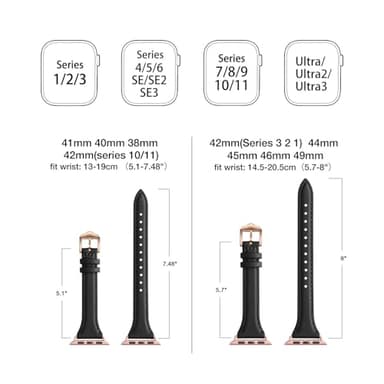 WFEAGL Compatible with Leather Apple Watch Band 41mm 40mm 38mm 42mm(series 11 10) Women, Top Grain Leather Strap Slim & Thin Replacement Wristband for iWatch Bands SE 3 2 1, Series 11 10 9 8 7 6 5 4 3 2 1 - Image 5