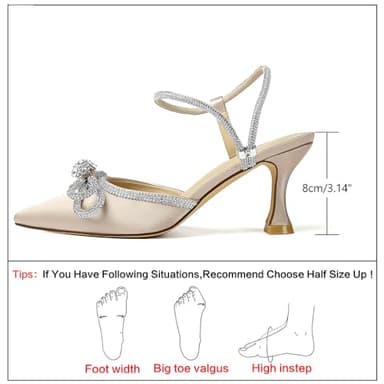 Susanny Wedding Shoes for Women Low Heel Bridal Bow Heels Pumps Nude Rhinestone Heels Bride Party Bridesmaid Evening Dress Homecoming Shoes 7 - Image 2