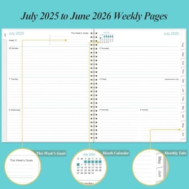 Planner 2025-2026 - 8.5" x 11" Weekly Monthly Planners from July 2025 to June 2026, Acacemic Year Planner with 12 Monthly Tabs, Inner Pocket, Elastic Closure, Pink Flower - Image 6