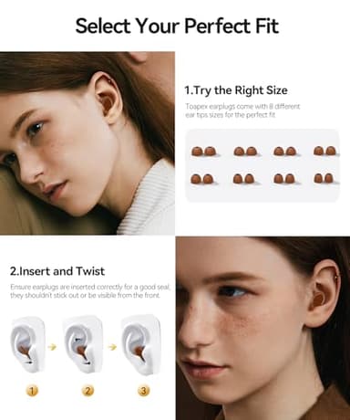 Ear Plugs for Sleeping 45dB Noise Cancelling Earplugs for Concerts, Snoring, Travel, Sleep, Reusable Silicone Noise Reduction Ear Plug Soft Ear Plug with 8 Ear Tips & Case Brown - Image 4