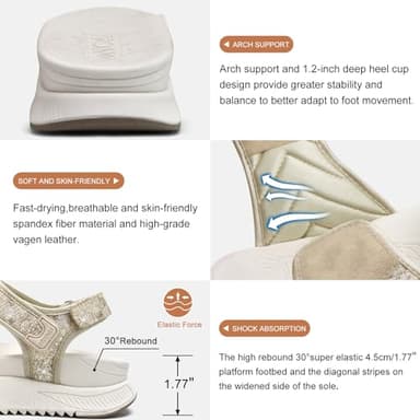 ONCAI Walking Sandals Women,Arch Support Hiking Sandals for Women 2025 with Orthotic Outdoor Plantar Fasciitis,Water Athletic Platform Sandalias Mujer with Adjustable Straps Glitter/Beige Size 9.5 - Image 3
