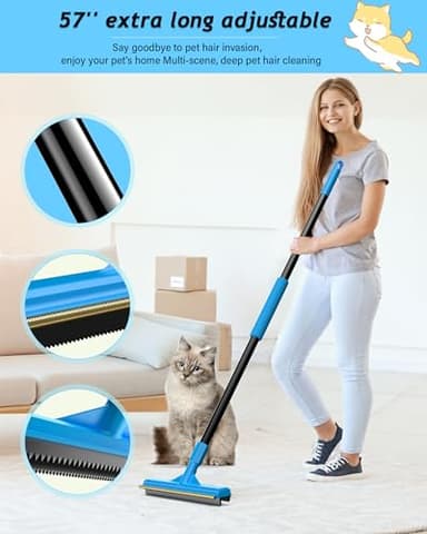 Carpet Rake for Pet Hair Removal,Adjustable Handle Carpet Rake Cat Dog Hair Remover,Reusable Carpet Scraper Dog Cat Deep Hair Cleaner Remover Tool for Rugs, Mats, Couch, Furniture (57'' Extra Large) - Image 2