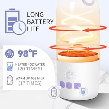 Portable Bottle Warmer for Travel: Large 12oz Capacity with Dual Heating Modes for Breast Milk & Water, Fast Heating Smart Temperature Control, Portable Milk Warmer Gifts for New Mom Purple - Image 3