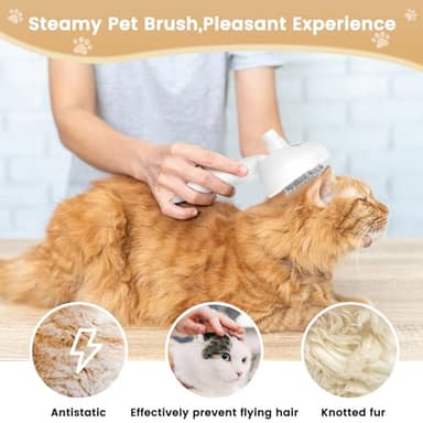 Cat Steam Brush, 3 In 1 Steamy Pet Brush with Release Button and Tank, Anti-Static Cat Comb for Effective Hair Removal, Rechargeable Steam Dog Comb for Furry Pet - Image 6