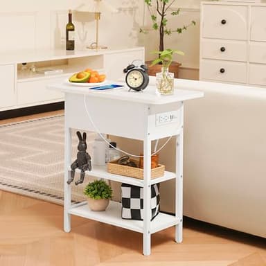 Yoobure End Table with Charging Station, Flip Top Side Table with USB Ports and Outlets, Sofa Couch Table Bedside Table for Living Room Bedroom, Narrow Nightstand with Storage Shelves for Small Spaces - Image 6