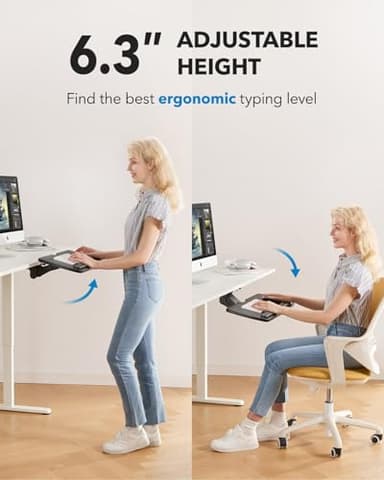 HUANUO Keyboard Tray Under Desk, 360 Adjustable Ergonomic Sliding Keyboard & Mouse Tray, Under Desk Keyboard Tray Slide Out, Keyboard Holder Under Desk for Typing in Home, Office Work, 25"W x 9.84"D - Image 3