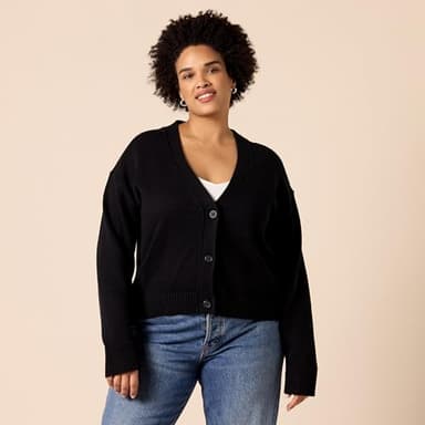 Amazon Essentials Women's Relaxed Fit V-Neck Cropped Cardigan, Black, X-Large - Image 6
