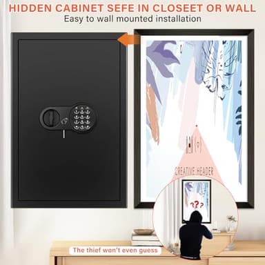 23.62'' Tall Extra Large Home Safe Box, Safe with Fireproof Waterproof Document Bag, Digital Keypad and 3 Removable Steel Shelves, Security Box for Money Medicines Jewelry Valuables - Image 7