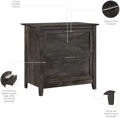 Bush Furniture Key West 2 Drawer Lateral File Cabinet in Dark Gray Hickory | Document Storage for Home Office | Accent Chest with Drawers - Image 5