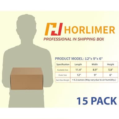 HORLIMER 12x9x6 inches Shipping Boxes Set of 15, Brown Corrugated Cardboard Box for Mailing, Packaging, Small Business - Image 2