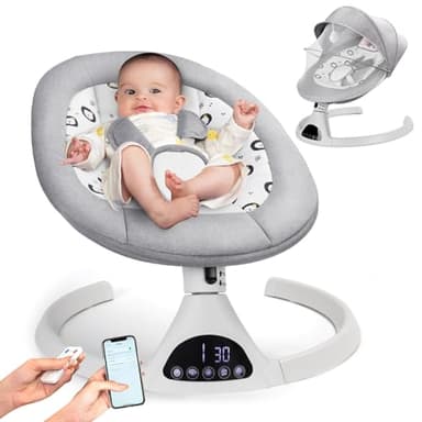 Electric Baby Swing for Infants to Toddler Portable Babies Swings Timing Function 5 Swing Speeds Bluetooth Touch Screen Music Speaker with 10 Preset Lullabies 5-Point Carabiner Gray - Image 1