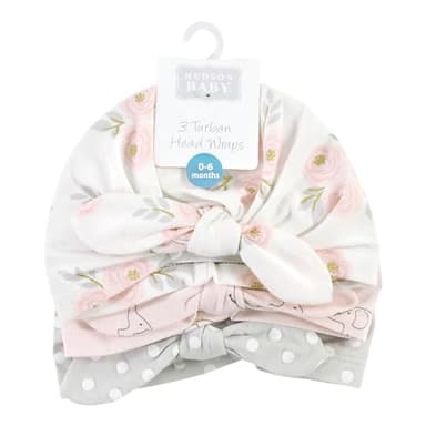 Hudson Baby Baby Girls Turban Cotton Headwraps, Pink Gray Elephant, One Size - Image 2