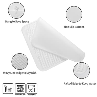 MicoYang Silicone Dish Drying Mat for Multiple Usage,Easy clean,Eco-friendly,Heat-resistant Silicone Mat for Kitchen Counter or Sink,Refrigerator or Drawer Liner Translucent XL 18 inches x 16 inches - Image 3